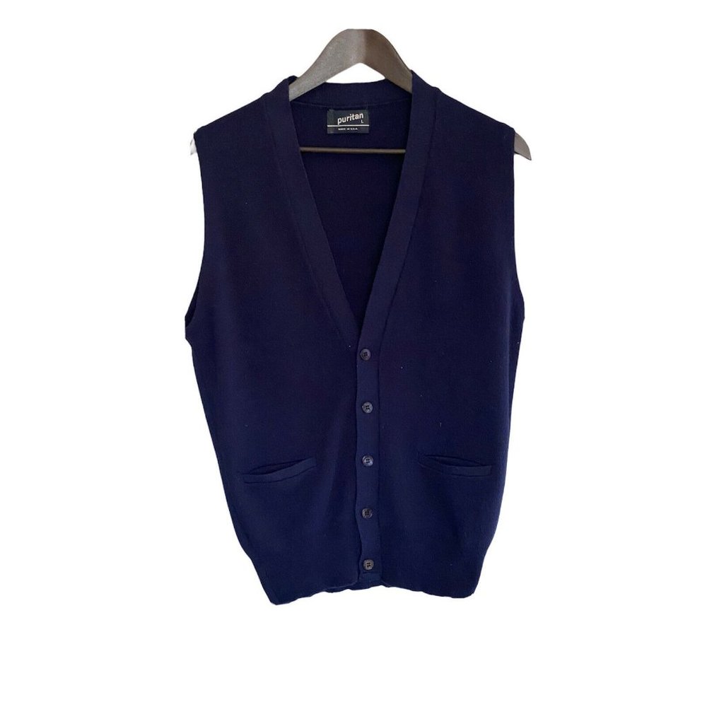 Puritan Men Blue USA Made Cardigan Style Sweater L